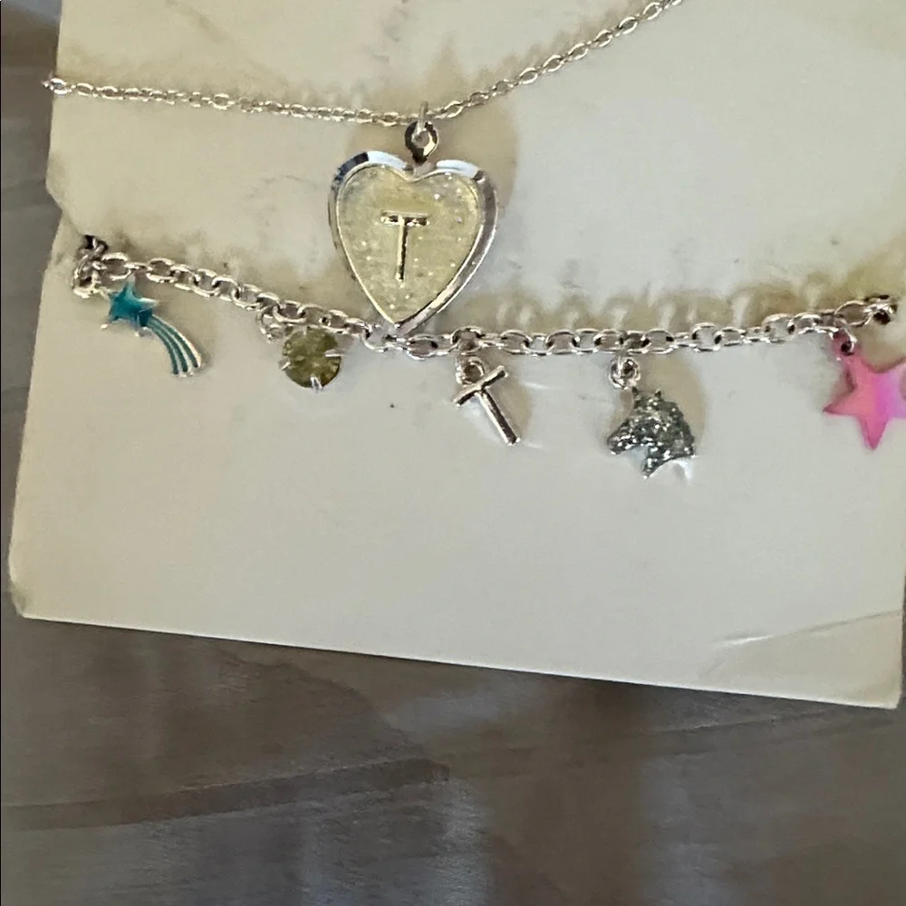 Kids Silver and Pink Charm Necklace Set